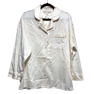 Victoria's Secret Solid Ivory Button-Up Long Sleeve Satin Pajama Top L